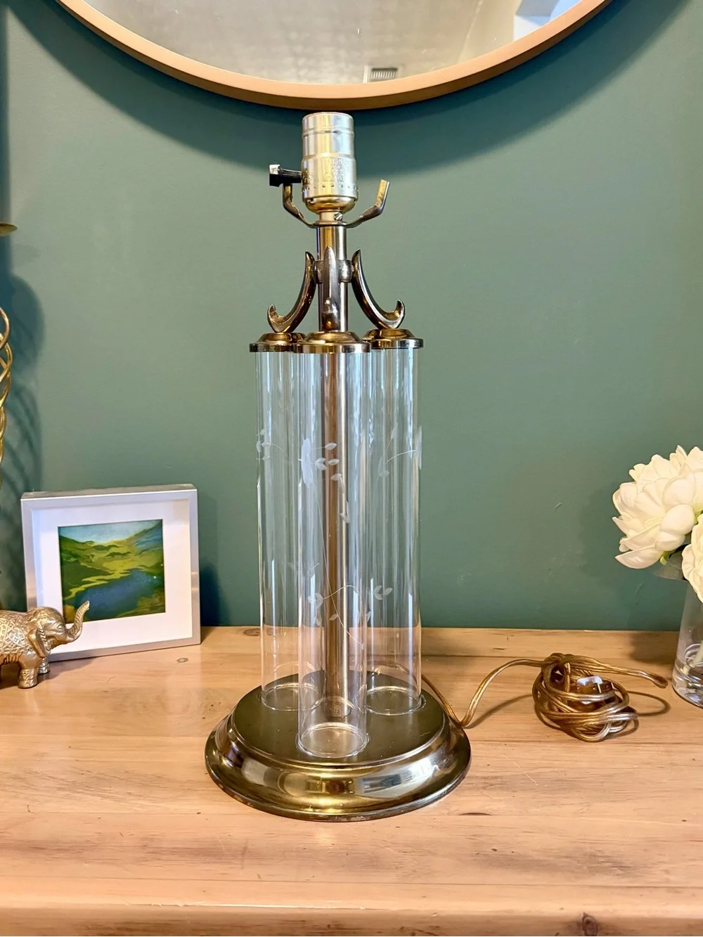 Princess House Heritage Empress Triple Column Brass Glass Lamp Base | Model 046